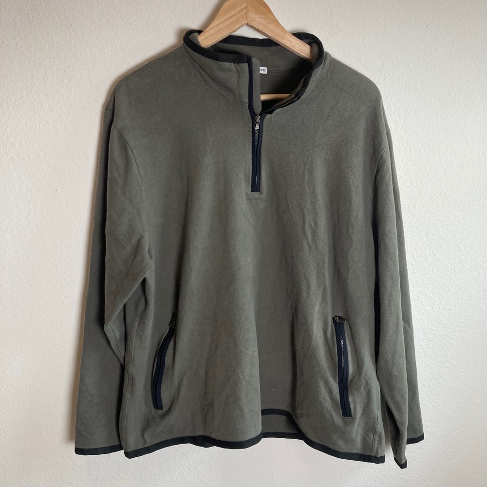 James Perse Fleece Pullover Mens Size 4 Olive Quarter Zip Standard Mock Neck